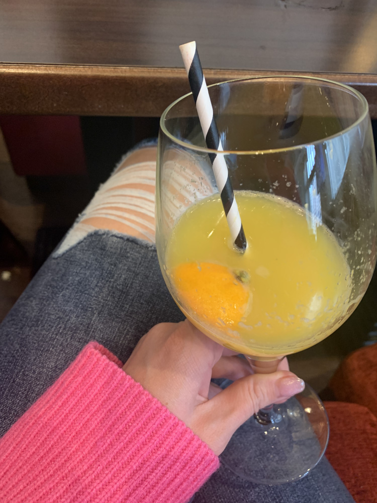 A breakfast mimosa at Hotel Indigo's Restaurant, Dot Boss.