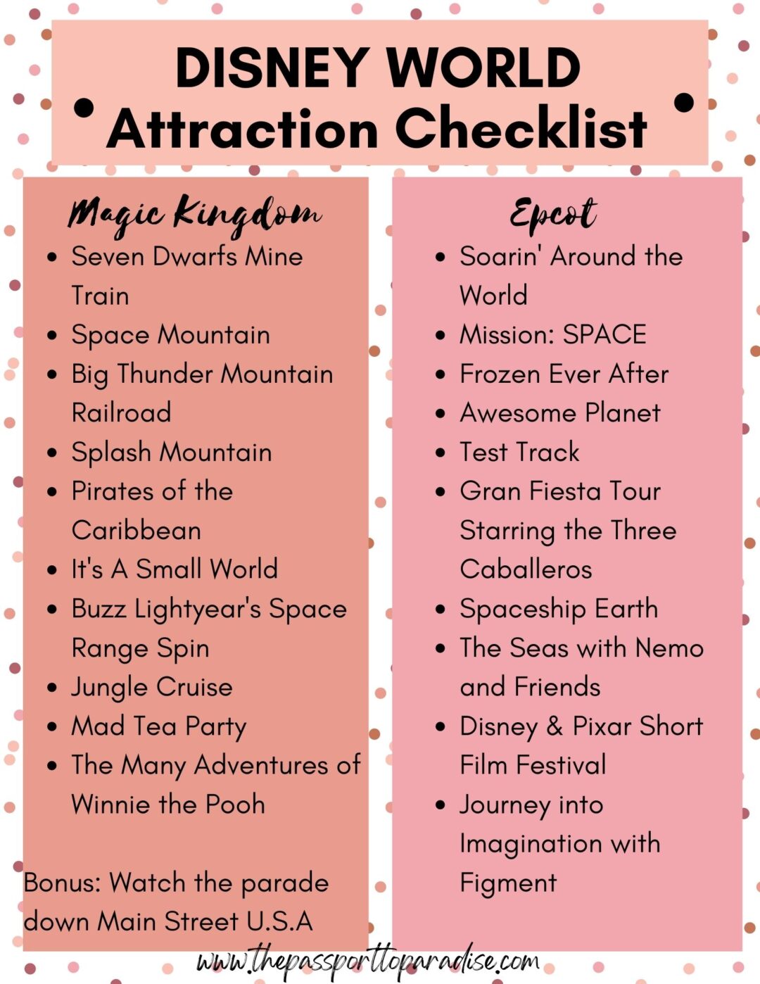 Rides & Attractions Checklist For Each Disney World Theme Park The