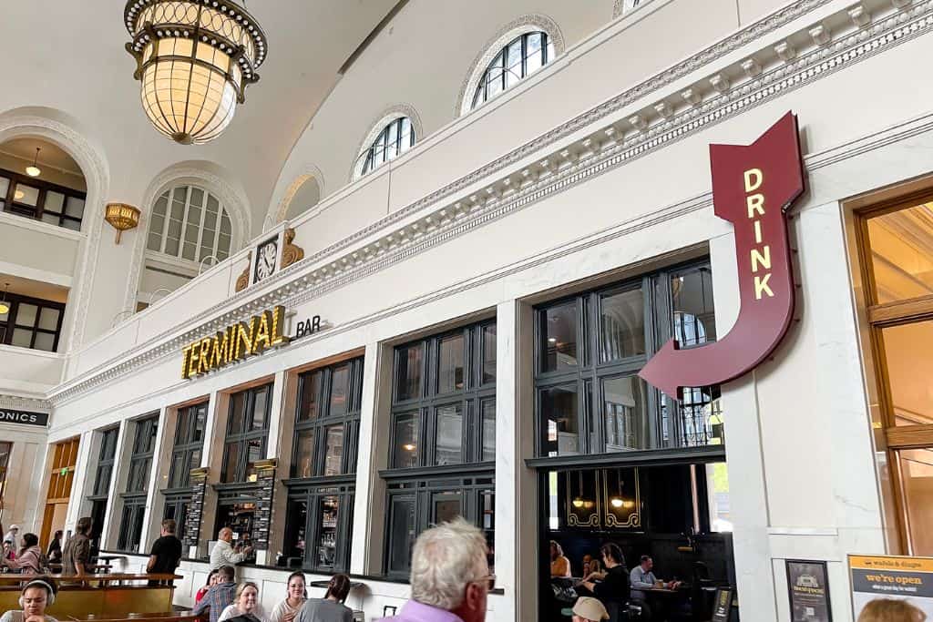 a view of the Terminal Bar inside Union Station- a great drink spot on a girls weekend in Denver