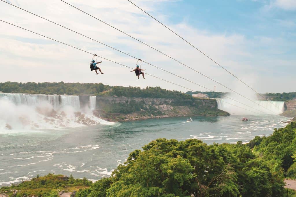 ziplining over Niagara Falls is one of the best tours on the Canadian side