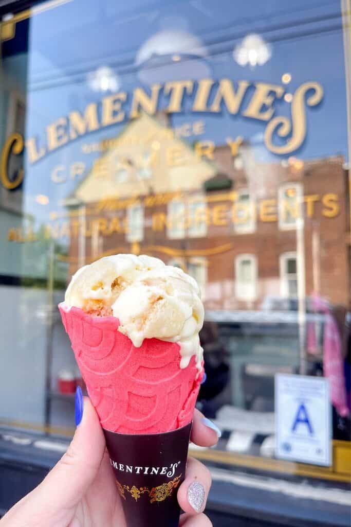 an ice cream cone from Clementine's Naughty & Nice Creamery