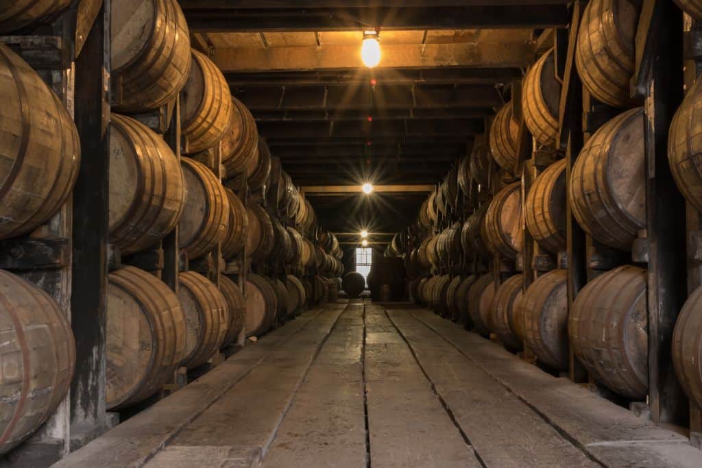 bourbon barrels on a distillery tour