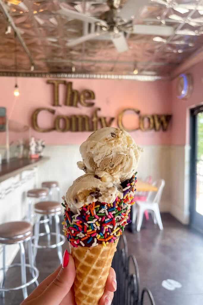 Ice cream cone at the Comfy Cow in Louisville