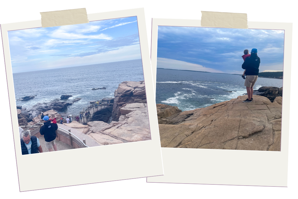 photo collage of a man holding his son and the rocky coast overlooking the Atlantic